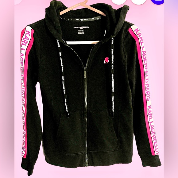 Karl Lagerfeld Jackets & Blazers - NWOT Karl Lagerfeld Hoodie Full Zip, Pockets Black & Pink Sz ladies XS/S